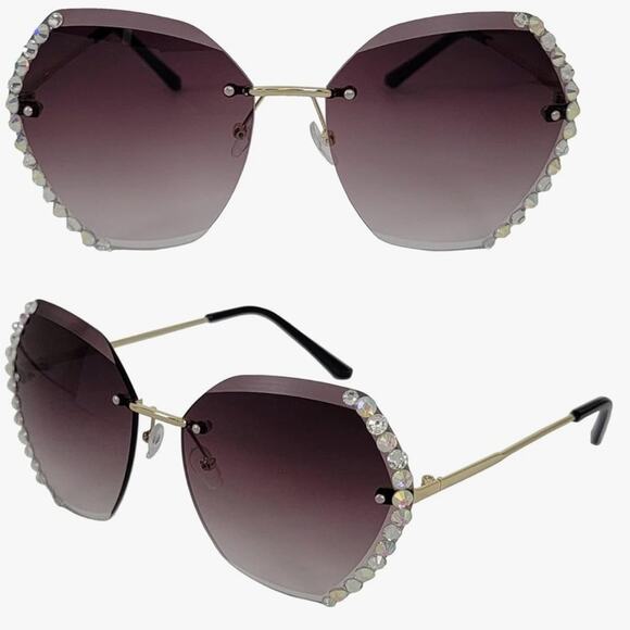 NEW Lily & Nunu Diamond Studded Oversized Gradient Coffee Tint Sunglasse… main image 4